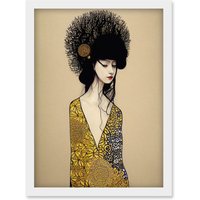 Artery8 The Goddess in Gold Black Klimt Style Robe Artwork Framed Wall Art Print A4 in White