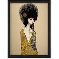Artery8 Golden Geisha Abstract Elegant Painting Artwork Framed Wall Art Print A4 in Black