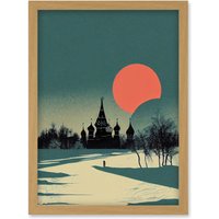 Artery8 Winter Sun Orthodox Church Kiev Ukraine Artwork Framed Wall Art Print A4 in Light Oak