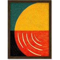 Artery8 Simple Bold Abstract Modern Painting Teal Mustard Coral Black Artwork Framed Wall Art Print A4 in Brown