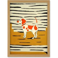 Artery8 Beagle Dog illustration Springer Orange on Mustard Spaniel Artwork Framed Wall Art Print A4 in Light Oak