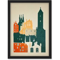 Artery8 Edinburgh Old Town Retro Street Illustration Artwork Framed Wall Art Print A4 in Black
