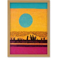 Artery8 Desert Roadside Oasis Modern Pop Art Surreal Landscape Artwork Framed Wall Art Print A4 in Light Oak