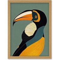 Artery8 Keel Billed Toucan Bird Portrait Vintage Illustration Artwork Framed Wall Art Print A4 in Light Oak