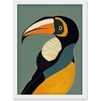 Artery8 Keel Billed Toucan Bird Portrait Vintage Illustration Artwork Framed Wall Art Print A4 in White