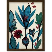 Artery8 Abstract Paper Quilling Floral Blooms Flowers Butterflies Blue Burgundy Green Cream Artwork Framed Wall Art Print A4 in Brown