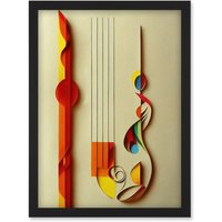 Artery8 Kandinsky Inspired Abstract Musical Symbol Clefs Music Yellow Turquoise Orange Artwork Framed Wall Art Print A4 in Black