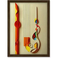 Artery8 Kandinsky Inspired Abstract Musical Symbol Clefs Music Yellow Turquoise Orange Artwork Framed Wall Art Print A4 in Brown