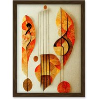 Artery8 Modern Abstract Musical Symbol Clef & Staff in Warm Autumn Colours Artwork Framed Wall Art Print A4 in Brown