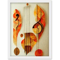 Artery8 Modern Abstract Musical Symbol Clef & Staff in Warm Autumn Colours Artwork Framed Wall Art Print A4 in White