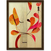 Artery8 Abstract Autumnal Boho Leaves & Musical Music Staff Lines Cream Pink Copper Yellow Artwork Framed Wall Art Print A4 in Brown