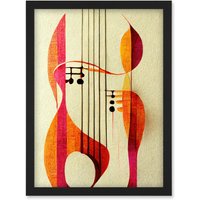 Artery8 Abstract Autumnal Boho Musical Music Symbol Clef in Cream Pink Copper Yellow Artwork Framed Wall Art Print A4 in Black
