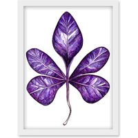 Artery8 Purple on White Money Tree Leaf Modern Simple Illustration Artwork Framed Wall Art Print A4