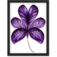 Artery8 Purple on White Six Clover Modern Simple Leaf Illustration Artwork Framed Wall Art Print A4 in Black