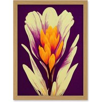 Artery8 Vibrant Saffron Crocus Flower Abstract in Violet Orange Cream Artwork Framed Wall Art Print A4 in Light Oak