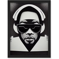 Artery8 Hip Hop Black Artist Music DJ Monochrome Music Musician Artwork Framed Wall Art Print A4