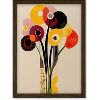 Artery8 Abstract Retro Spring Summer Flowers Floral Yellow Burgundy Orange Bouquet Vase Artwork Framed Wall Art Print A4 in Brown