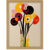 Artery8 Abstract Retro Spring Summer Flowers Floral Yellow Burgundy Orange Bouquet Vase Artwork Framed Wall Art Print A4 in Light Oak