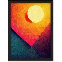 Artery8 Abstract Geometric Retro Eclipse Moon Sun Yellow Pink Teal Colourful Sunset Artwork Framed Wall Art Print A4 in Black