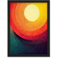 Artery8 Abstract Sunrise Sunset Sunshine Retro Style Yellow Orange Cream Teal Artwork Framed Wall Art Print A4 in Black