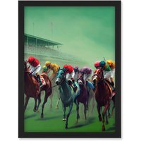 Artery8 Kentucky Derby Horse Racing Jockeys Modern Oil Painting Artwork Framed Wall Art Print A4 in Black