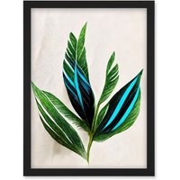 Artery8 Tropical Plant Feathery Leaves Green Turquoise Simple Botanical Illustration Artwork Framed Wall Art Print A4 in Black