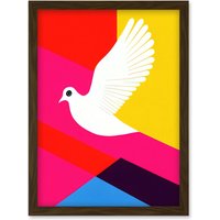 Artery8 White Peace Dove Vibrant Colourful Geometric Multi Colour Graphic Design Artwork Framed Wall Art Print A4 in Brown