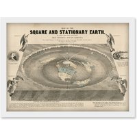 Artery8 Orlando Ferguson Vintage Map of the Square & Stationary Earth Flat Earth Artwork Framed Wall Art Print A4 in White