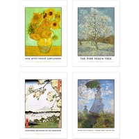 Artery8 Wall Art Print Classic Paintings Van Gogh Sunflowers Utagawa Suijin Shrine Monet Woman Parasol A4 Poster Pack of 4 Wall Art
