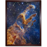 Artery8 Wall Art Print NASA James Webb Space Telescope Pillars Of Creation Universe Cosmic Dust Star Formation Art Framed in Brown | Size: W12" x H16"