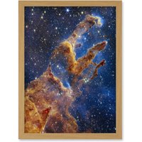 Artery8 NASA James Webb Space Telescope Pillars of Creation Eagle Nebula Artwork Framed Wall Art Print A4 in Light Oak