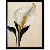 Artery8 Wall Art Print Cala Lily Lilies Flower Abstract Minimalist Painting Cream Emerald Green Mustard Art Framed in Black | Size: W12" x H16"
