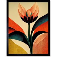 Artery8 Wall Art Print Abstract Flower Art Deco Symmetry Painting Art Framed in Black | Size: W12" x H16"