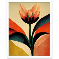 Artery8 Wall Art Print Abstract Flower Art Deco Symmetry Painting Art Framed in White | Size: W12" x H16"