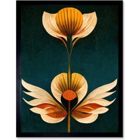 Artery8 Wall Art Print Art Deco Abstract Tulips Orange Mustard Bold Painting Art Framed | Size: W12" x H16"