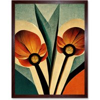 Artery8 Wall Art Print Flower Art Deco Tulips Bold Art Framed in Brown | Size: W12" x H16"