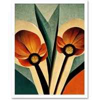 Artery8 Wall Art Print Flower Art Deco Tulips Bold Art Framed in White | Size: W12" x H16"