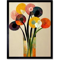 Artery8 Wall Art Print Spring Flowers Floral Bouquet Abstract Vase Boho Art Framed | Size: W12" x H16"