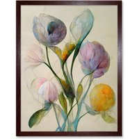 Artery8 Wall Art Print Modern Elegant Pastel Floral Bouquet Abstract Flowers Art Framed in Brown | Size: W12" x H16"
