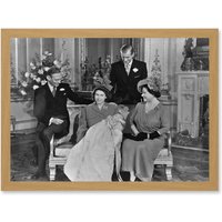 Artery8 King Charles III Third of England Christening Queen Elizabeth King George VI Photo Artwork Framed Wall Art Print A4 in Light Oak