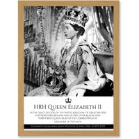 Artery8 HRH Queen Elizabeth II Coronation Portrait Commemorative Artwork Framed Wall Art Print A4 in Light Oak