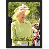 Artery8 The Queen In Yellow Elizabeth II Signature Photo Artwork Framed Wall Art Print A4 in Black