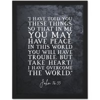 Artery8 Wall Art Print John 16:33 Peace Take Heart I have Overcome the World Christian Bible Verse Large Framed Wall Décor Art | Size: W18" x H24"