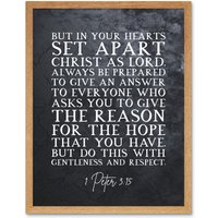 Artery8 Wall Art Print 1 Peter 3:15 Set Apart Christ As Lord Christian Bible Verse Quote Scripture Typography Art Framed | Size: W12" x H16"