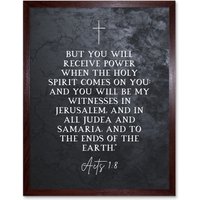 Artery8 Wall Art Print Acts 1:8 You Will be My Witness Christian Bible Verse Quote Scripture Typography Art Framed in Brown | Size: W12" x H16"