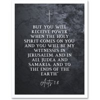 Artery8 Wall Art Print Acts 1:8 You Will be My Witness Christian Bible Verse Quote Scripture Typography Art Framed in White | Size: W12" x H16"