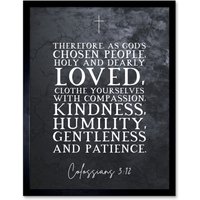 Artery8 Wall Art Print Colossians 3:12 Clothe Yourselves with Compassion Christian Bible Verse Quote Scripture Typography Art Framed