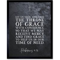Artery8 Wall Art Print Hebrews 4:16 Approach The Throne Help us in Our Time of Need Christian Bible Verse Quote Scripture Typography Art Framed