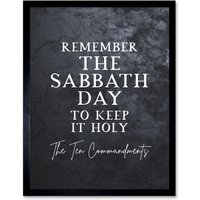 Artery8 Wall Art Print Ten Commandments Remember The Sabbath Christian Bible Verse Quote Scripture Typography Art Framed in Black | Size: W12" x H16"