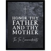 Artery8 Wall Art Print Ten Commandments Honor Thy Father & Mother Christian Bible Verse Quote Scripture Typography Art Framed | Size: W12" x H16"